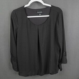 In Studio Womens Top Large Black Flowy Blouson Oversize Minimalist Quiet Luxury